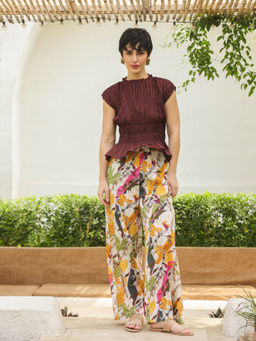 SAY - Multi-Color Brown Round Neck Pure Cotton Top and Pant for Women (Set of 2)