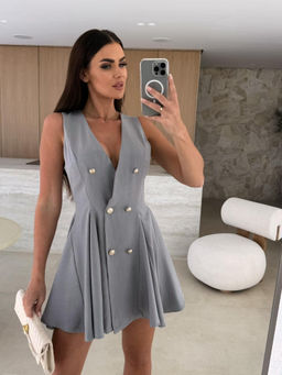 Miakee - Grey Solid Sirico Mini Dress