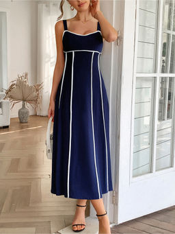Miakee - Navy Blue Solid Sophia Midi Dress