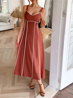 Miakee - Red Solid Sophia Midi Dress