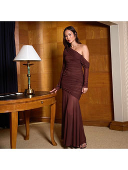 Miakee - Maroon Solid Soprano One-Shoulder Dress