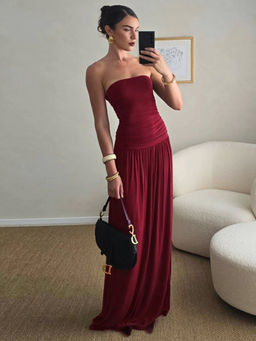 Miakee - Maroon Solid Becky Maxi Dress