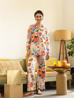 SAY - Off White Pure Cotton Printed Co-ords for Women (Set of 2)