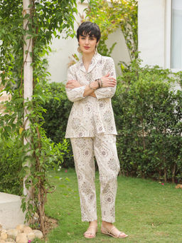 SAY - Off White Pure Cotton Printed Co-ords for Women (Set of 2)