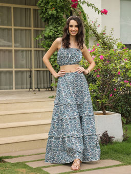 SAY - Blue Pure Cotton Printed Co-ords for Women (Set of 2)