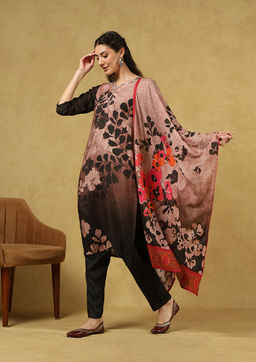 House of Chikankari - Women's Black Muslin Printed Kurta and Pant with Dupatta
