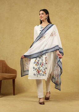 House of Chikankari - Women's Off White Cotton Printed Kurta and Pant with Dupatta