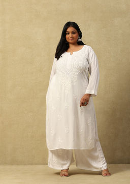 House of Chikankari - Women's White Rayon Chikankari Kurta and Palazzo