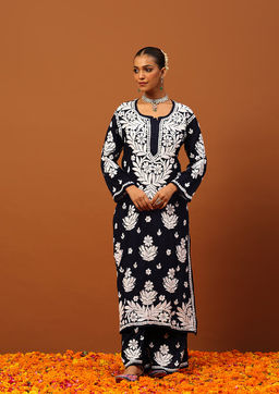 House of Chikankari - Women's Black Modal Chikankari Kurta and Palazzo