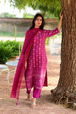DIMPLE DESIGN STUDIO - Wine Chikankari Suit