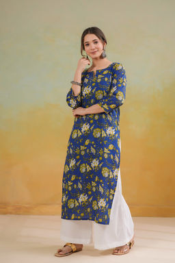 DIMPLE DESIGN STUDIO - Deep Blue Straight Kurta
