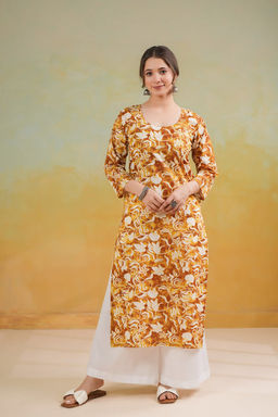 DIMPLE DESIGN STUDIO - Yellow Batik Straight Kurta