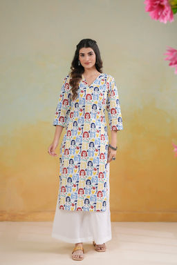 DIMPLE DESIGN STUDIO - White Face Straight Kurta