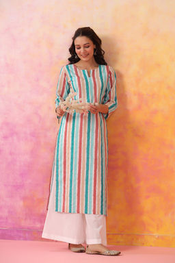 DIMPLE DESIGN STUDIO - Blue Red Stripe Straight Kurta
