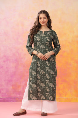 DIMPLE DESIGN STUDIO - Olive Green Straight Kurta