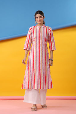 DIMPLE DESIGN STUDIO - Pink Stripe A-Line Kurta