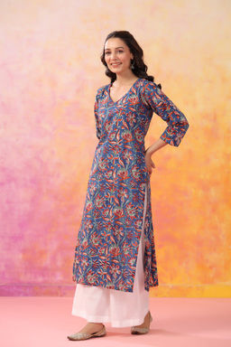 DIMPLE DESIGN STUDIO - Blue Kalamkari Kurta