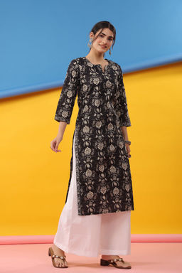 DIMPLE DESIGN STUDIO - Shubhi Black Cotton Kurta