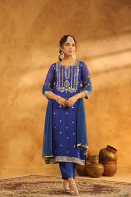 DIMPLE DESIGN STUDIO - Havisha Blue Georgette Suit Set