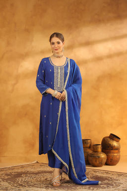 DIMPLE DESIGN STUDIO - Zara Blue Crepe Suit Set