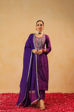 DIMPLE DESIGN STUDIO - Dhairya Purple Chanderi suit set