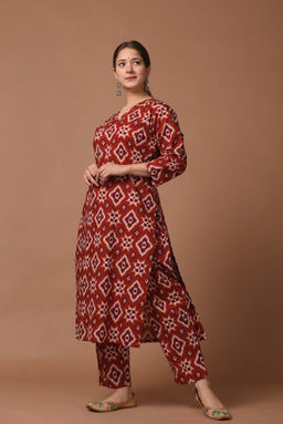 DIMPLE DESIGN STUDIO - Red Ikkat Suit Set