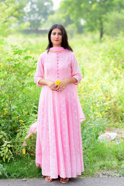 DIMPLE DESIGN STUDIO - Rose Pink Anarkali Chikankari Suit