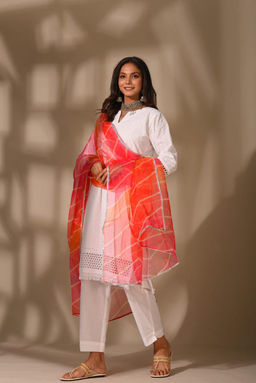 DIMPLE DESIGN STUDIO - White Chikankari Suit Set