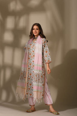 DIMPLE DESIGN STUDIO - White Leaf Suit Set