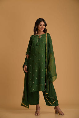 DIMPLE DESIGN STUDIO - Bottle Green Crepe Chiffon Suit