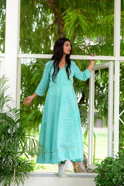 DIMPLE DESIGN STUDIO - Sky Blue Leheriya Maxi Dress