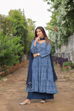 DIMPLE DESIGN STUDIO - Moonlight Blue Leheriya Suit Set
