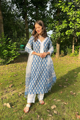 DIMPLE DESIGN STUDIO - Shehnaaz Blue Cotton Set