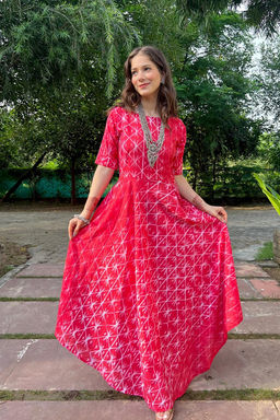 DIMPLE DESIGN STUDIO - Red Shibori Maxi Dress