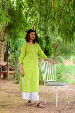 DIMPLE DESIGN STUDIO - Lime Green Kurta