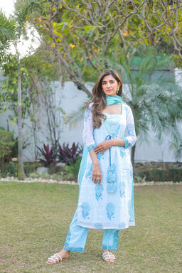 DIMPLE DESIGN STUDIO - Sky Blue Kota Doria Suit Set