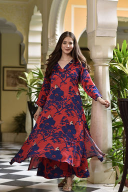 DIMPLE DESIGN STUDIO - Red Blue Floral Suit Set