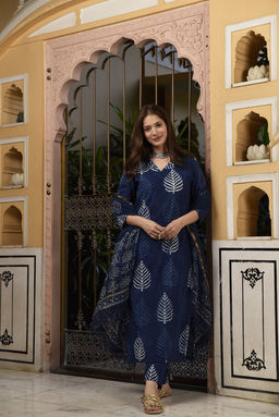 DIMPLE DESIGN STUDIO - Indigo Leaf Straight Suit Set