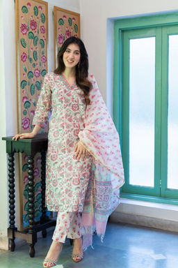 DIMPLE DESIGN STUDIO - Floral Chanderi suit set