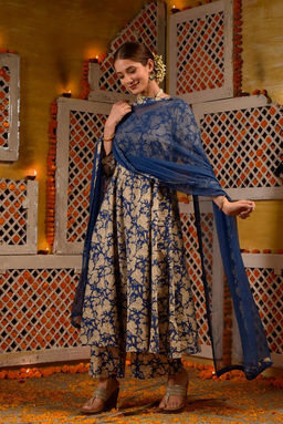 DIMPLE DESIGN STUDIO - Blue Jaal Anarkali Set