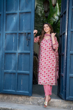 DIMPLE DESIGN STUDIO - Rani Kota Doria Suit Set