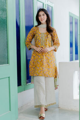 DIMPLE DESIGN STUDIO - Indie Yellow Short Kurta Set