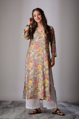 DIMPLE DESIGN STUDIO - Grey Silver Straight Kurta