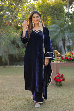 DIMPLE DESIGN STUDIO - Midnight Blue Velvet Suit Set