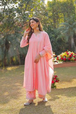 DIMPLE DESIGN STUDIO - Baby Pink A-Line Velvet Set