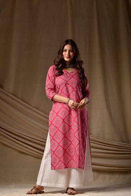 DIMPLE DESIGN STUDIO - Pink Bandhani Kurta