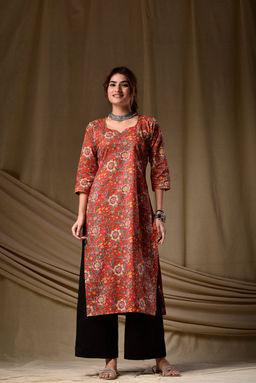 DIMPLE DESIGN STUDIO - Red Blossom Straight Kurta