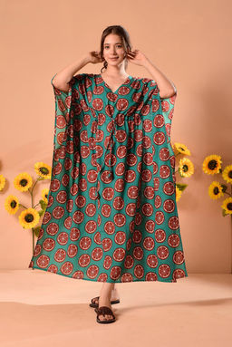 DIMPLE DESIGN STUDIO - Teal Melon Cotton Kaftan
