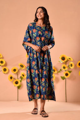 DIMPLE DESIGN STUDIO - Megan Blue Cotton Kaftan