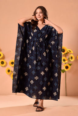 DIMPLE DESIGN STUDIO - Fiona Blue Cotton Kaftan